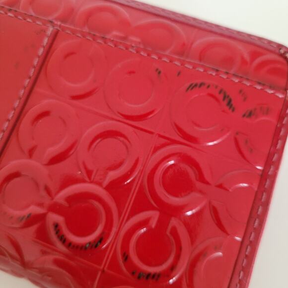 Coach Accordion Zip Around Wallet Pink Red Large Patent Leather - Picture 11 of 11